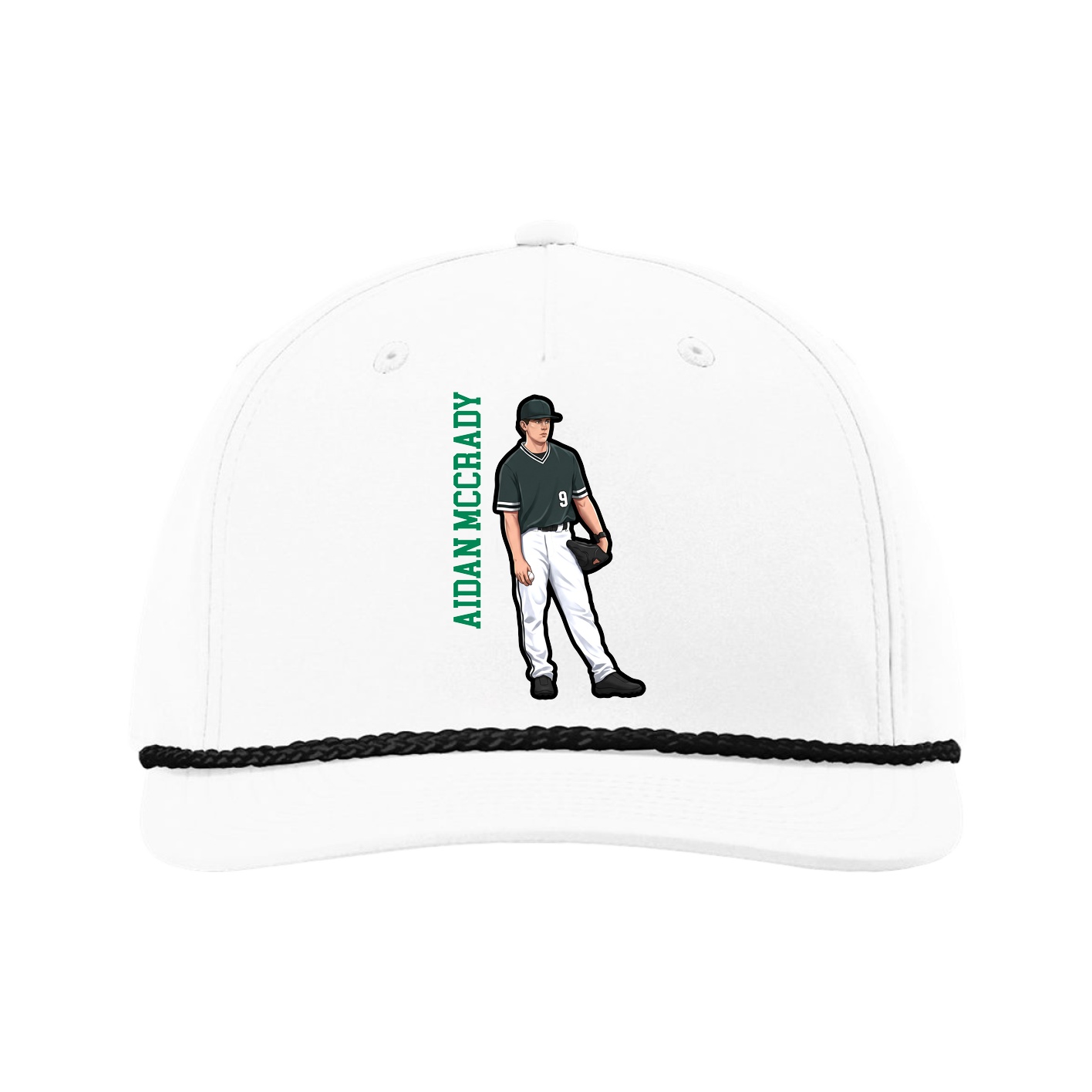 Five-Panel Classic Rope Cap — Name Vertical in White