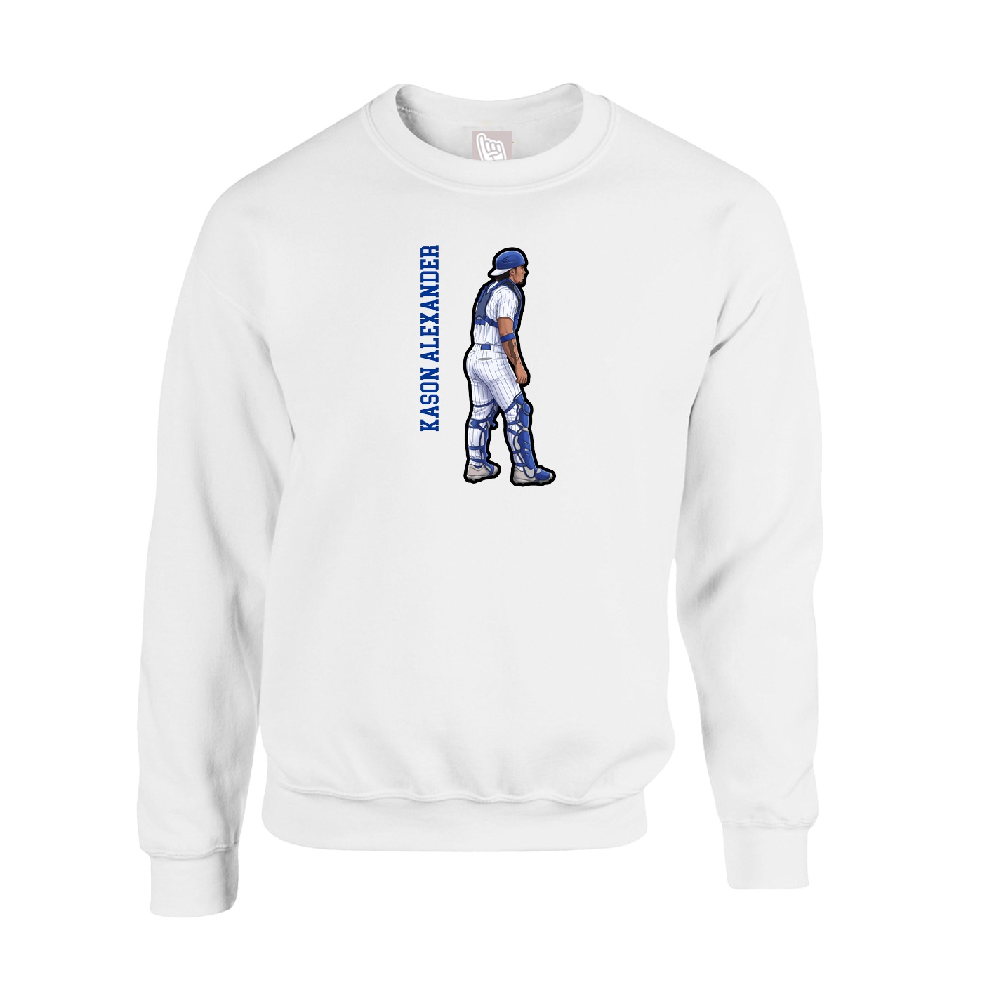 Fleece Crew — Name Vertical in White