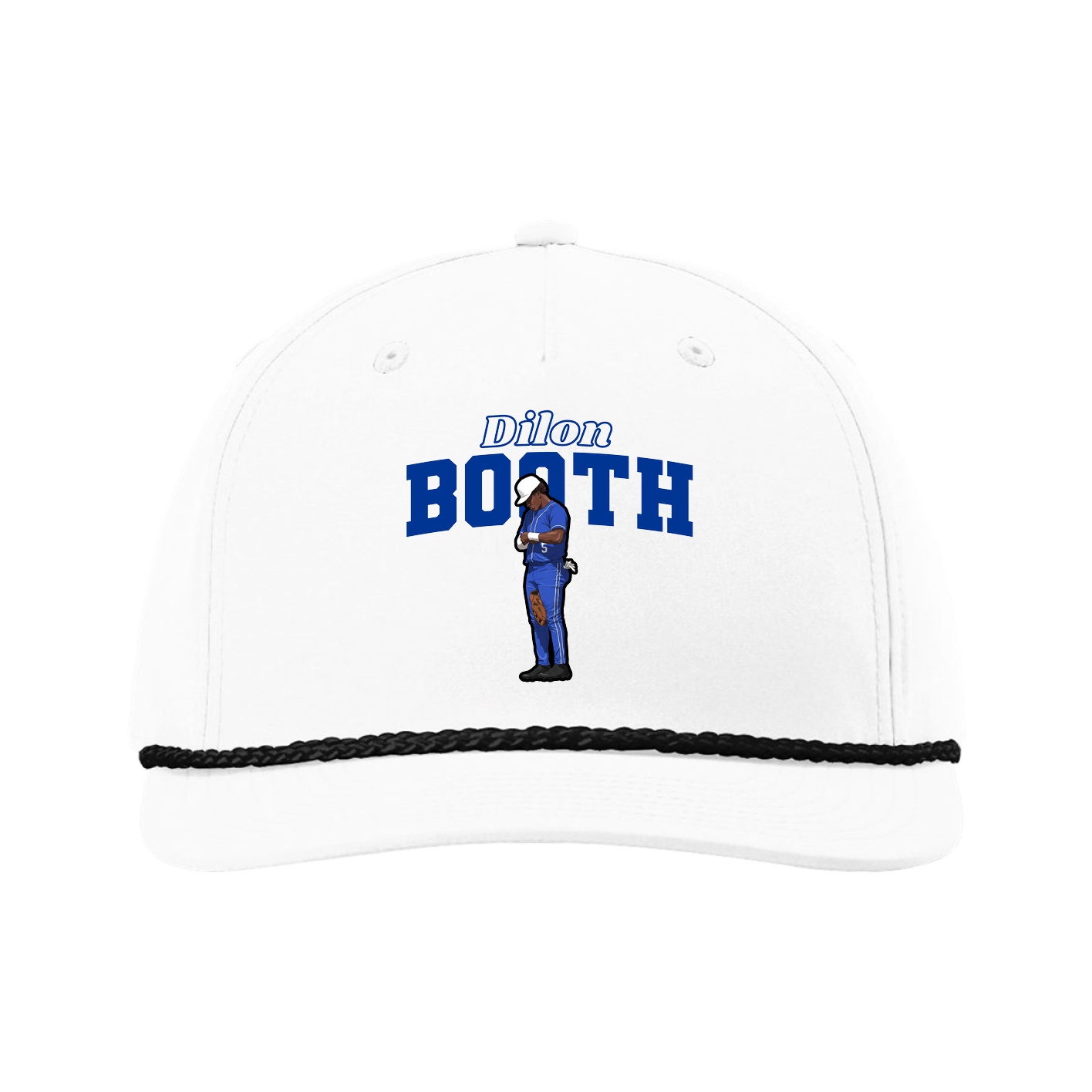 Five-Panel Classic Rope Cap — Name Arch in White