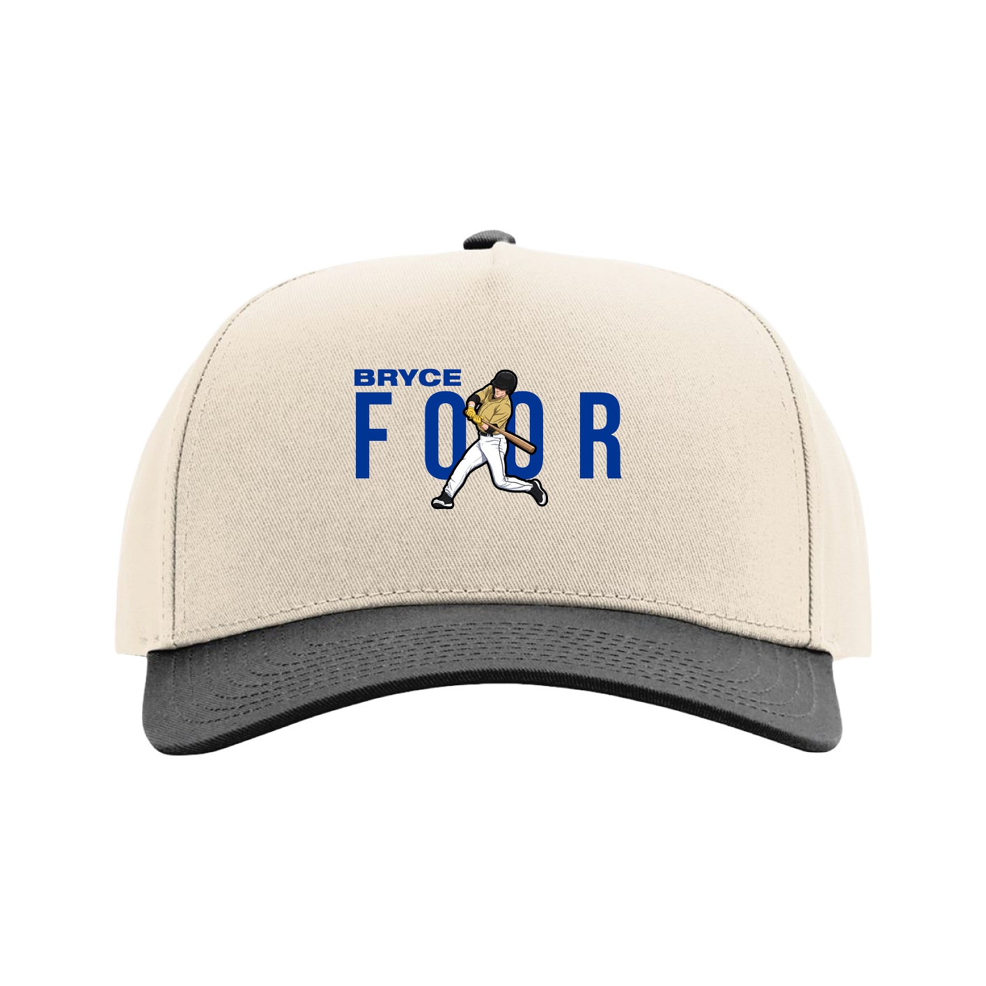 Full Fabric Five-Panel Champ Cap — Player Name in Cream/Black