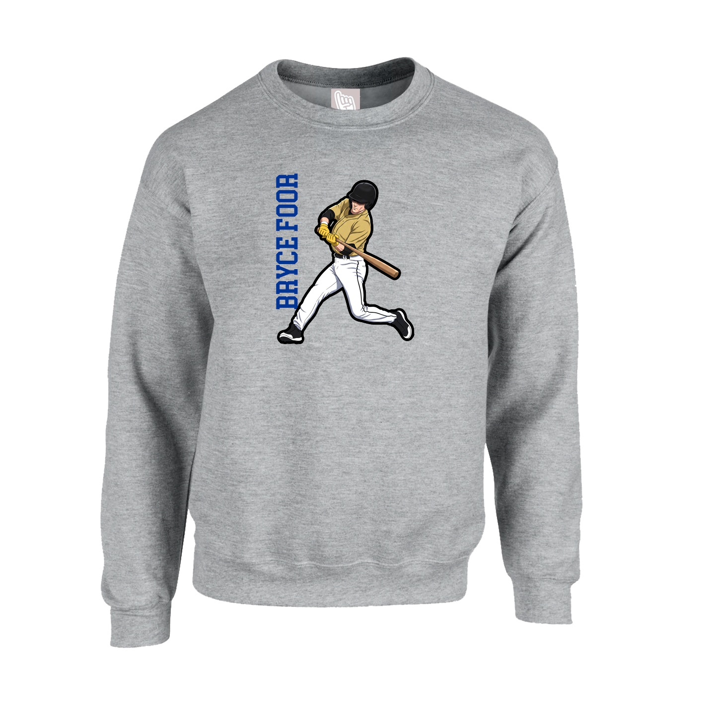 Fleece Crew — Name Vertical in Grey