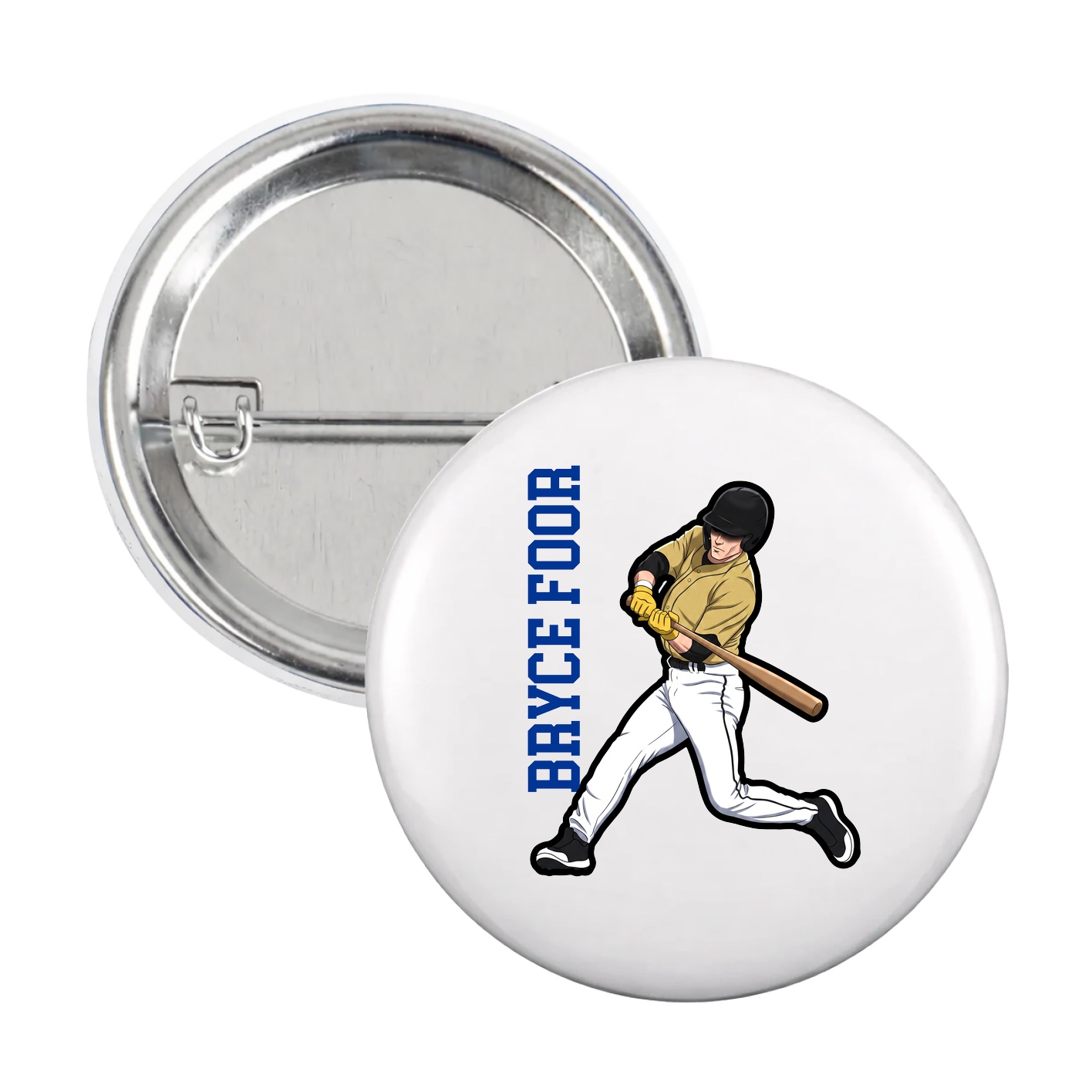 Game Day Button — Name Vertical in White