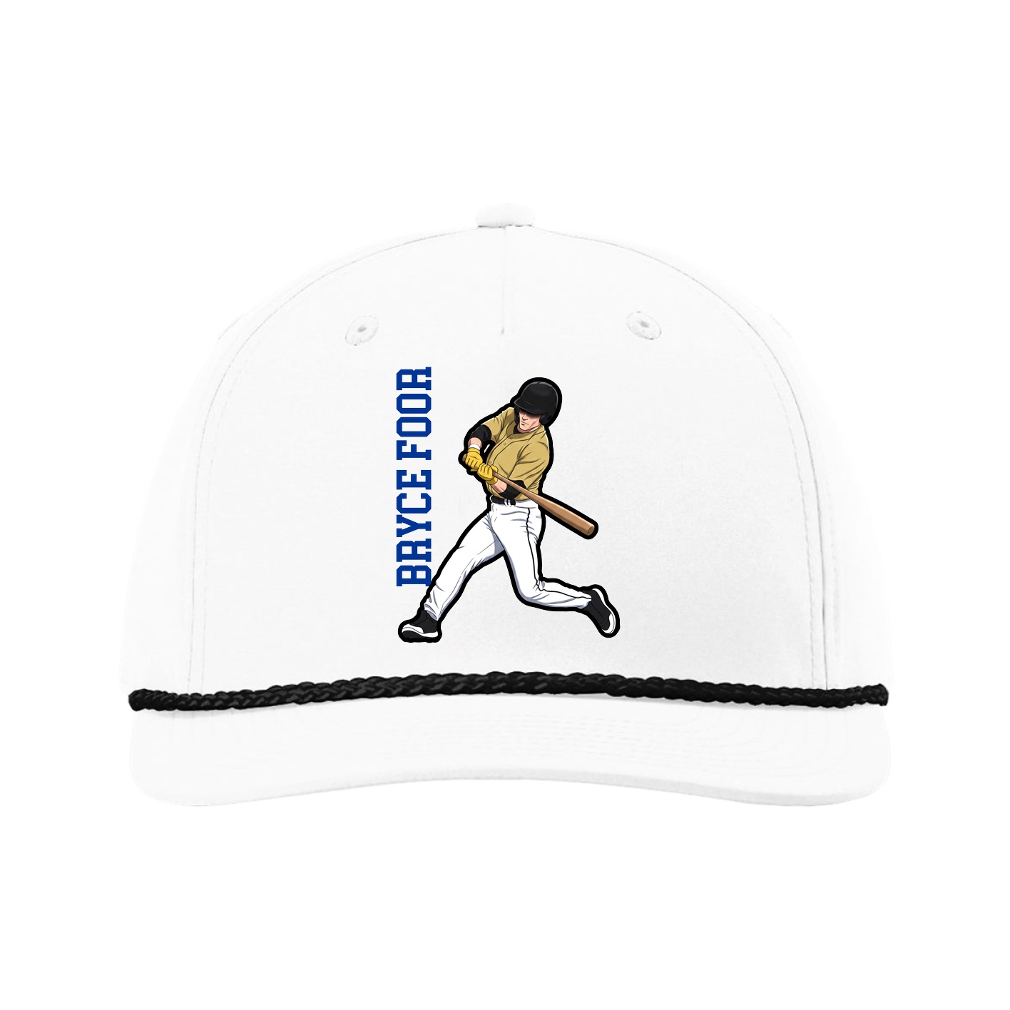 Five-Panel Classic Rope Cap — Name Vertical in White