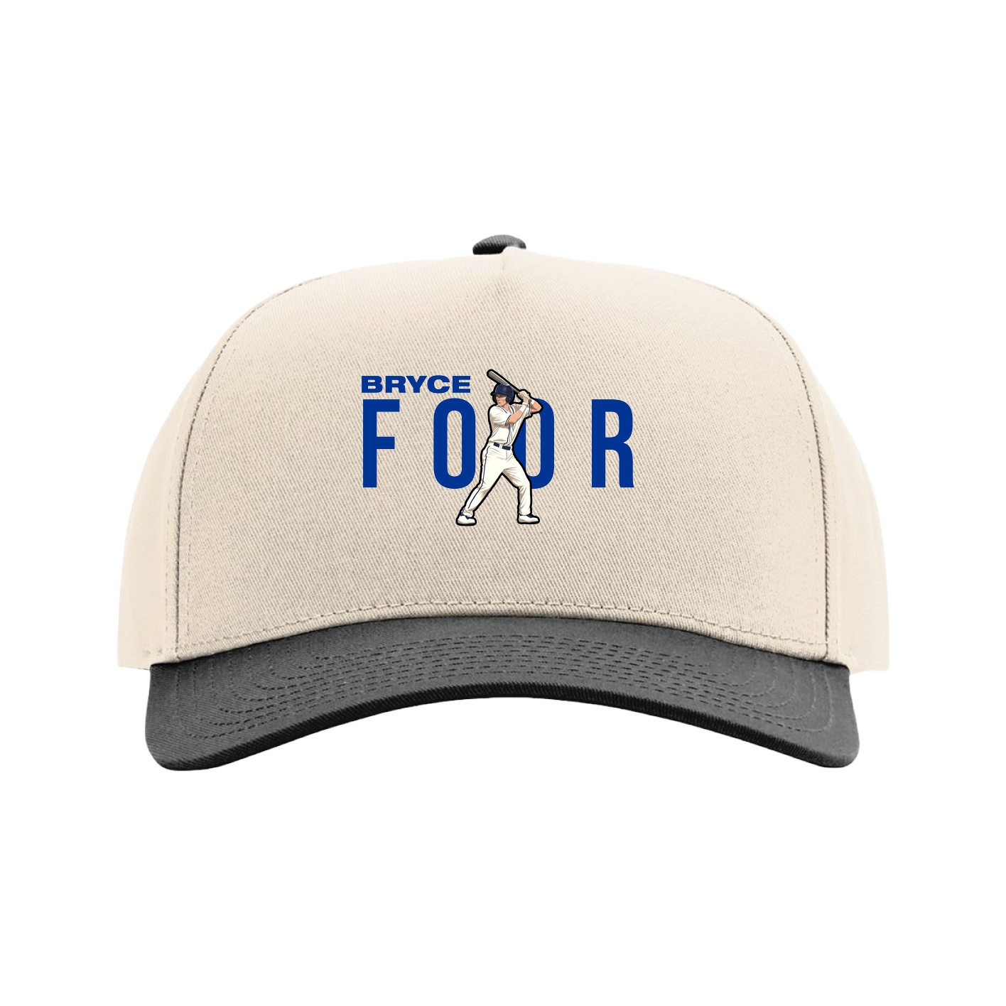 Full Fabric Five-Panel Champ Cap — Player Name in Cream/Black