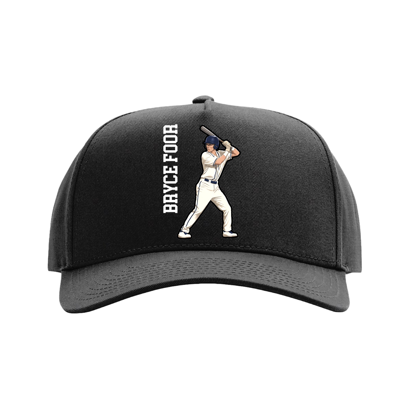 Full Fabric Five-Panel Champ Cap — Name Vertical in Black