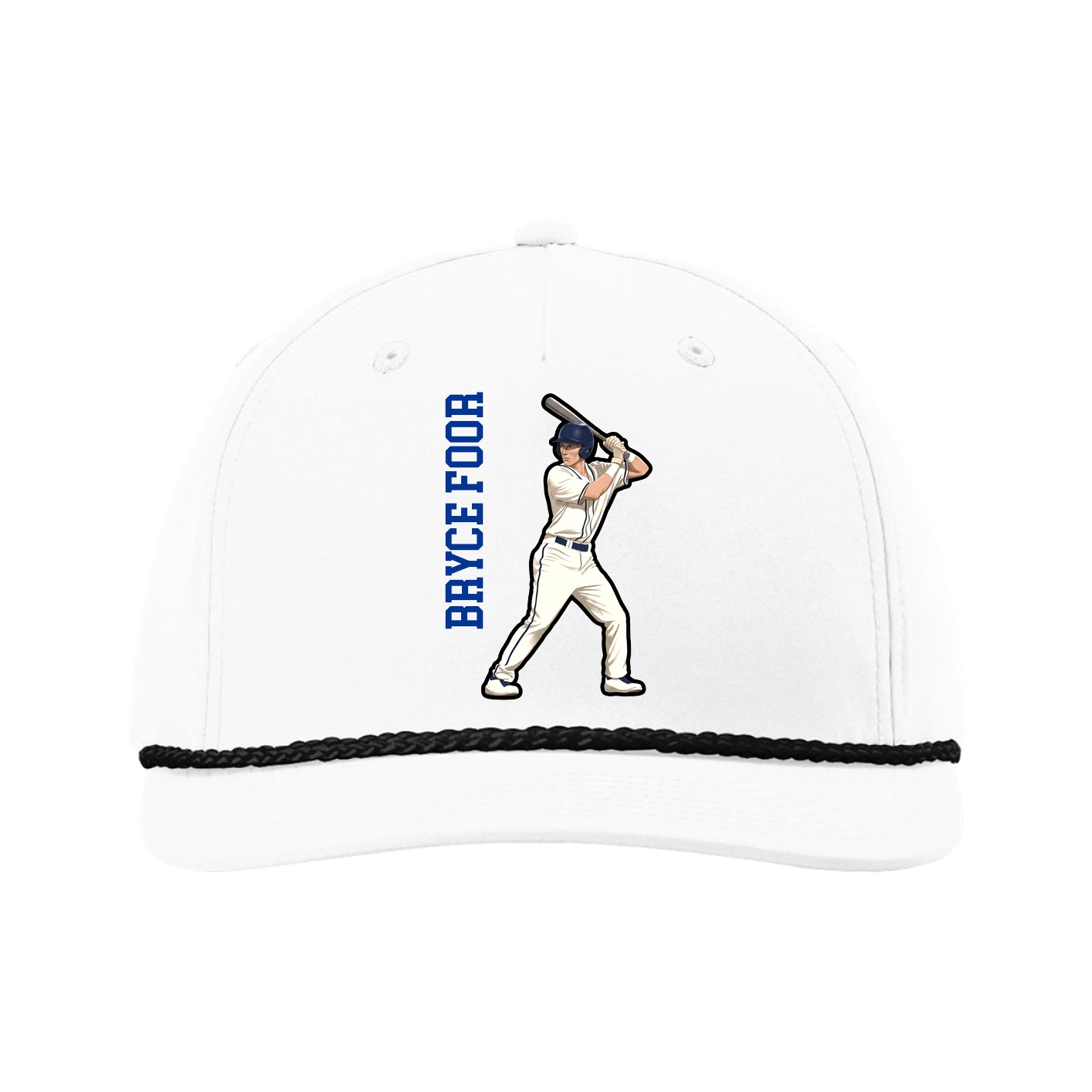 Five-Panel Classic Rope Cap — Name Vertical in White