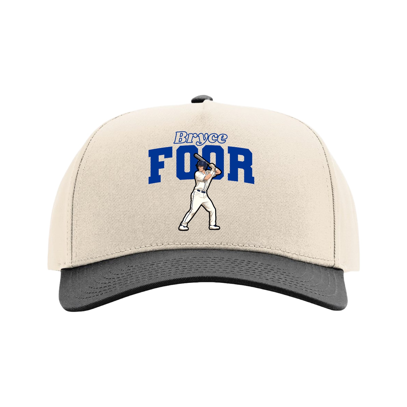 Full Fabric Five-Panel Champ Cap — Name Arch in Cream/Black