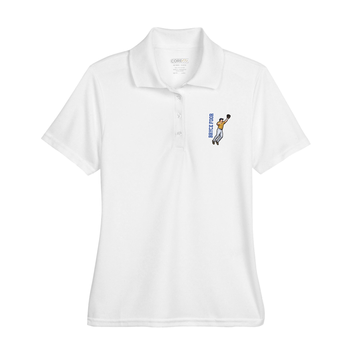 Womens Performance Polo — Name Vertical in White