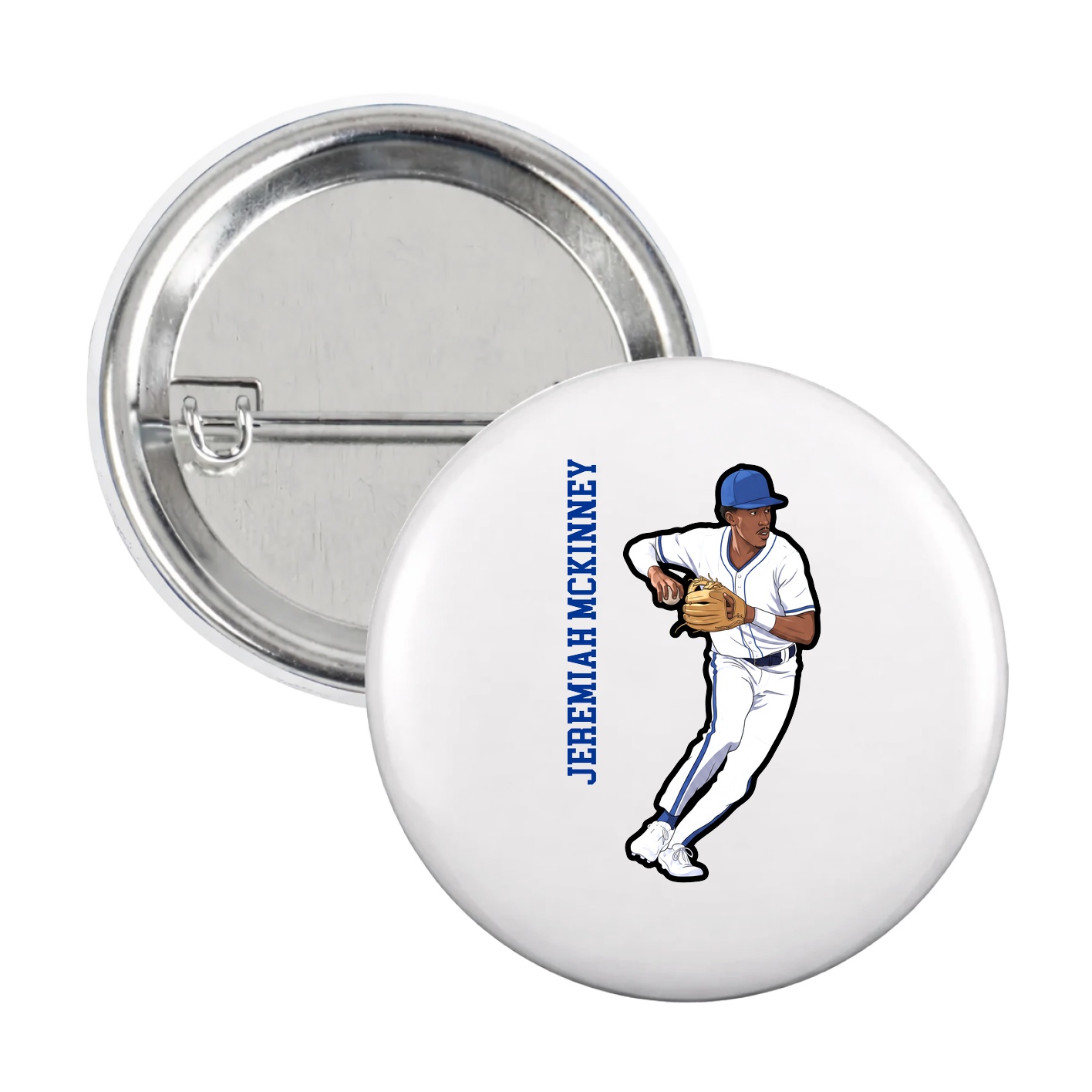 Game Day Button — Name Vertical in White