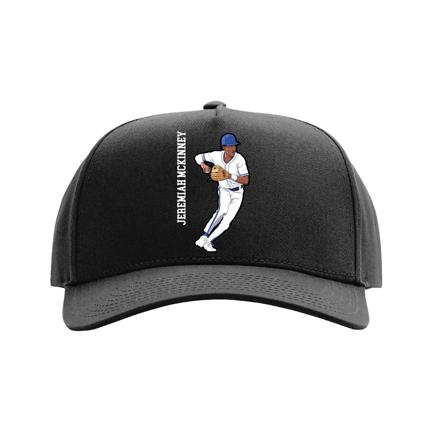 Full Fabric Five-Panel Champ Cap — Name Vertical in Black