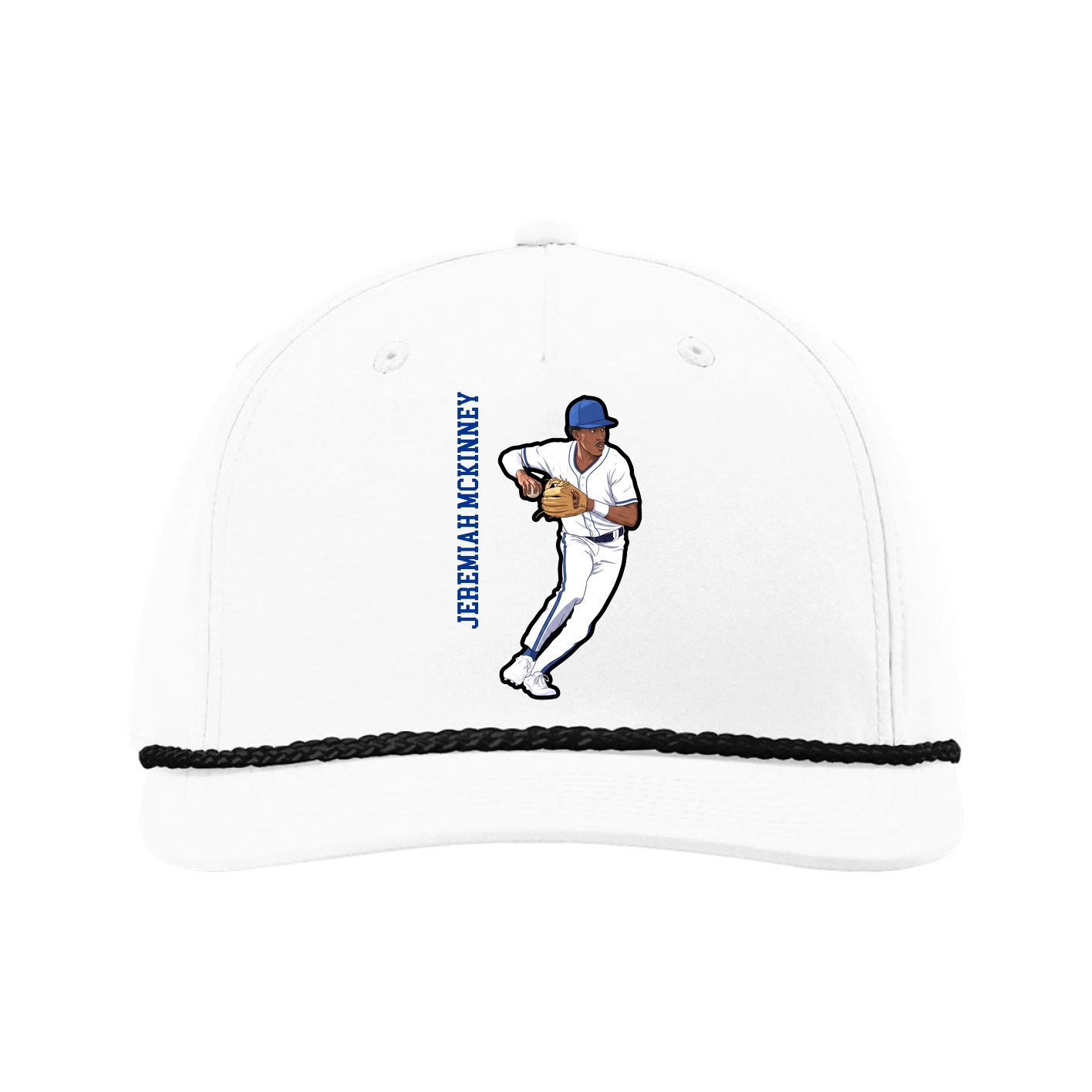 Five-Panel Classic Rope Cap — Name Vertical in White