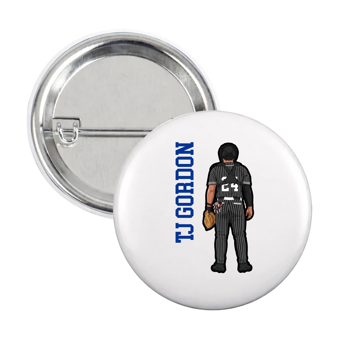 Game Day Button — Name Vertical in White
