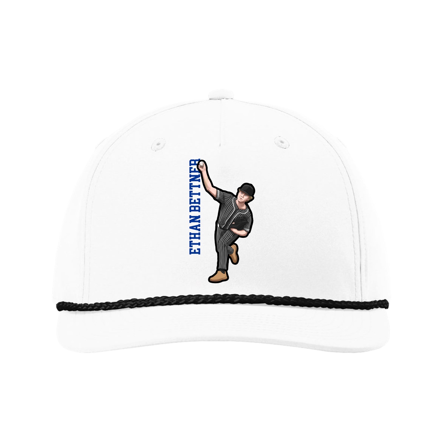 Five-Panel Classic Rope Cap — Name Vertical in White