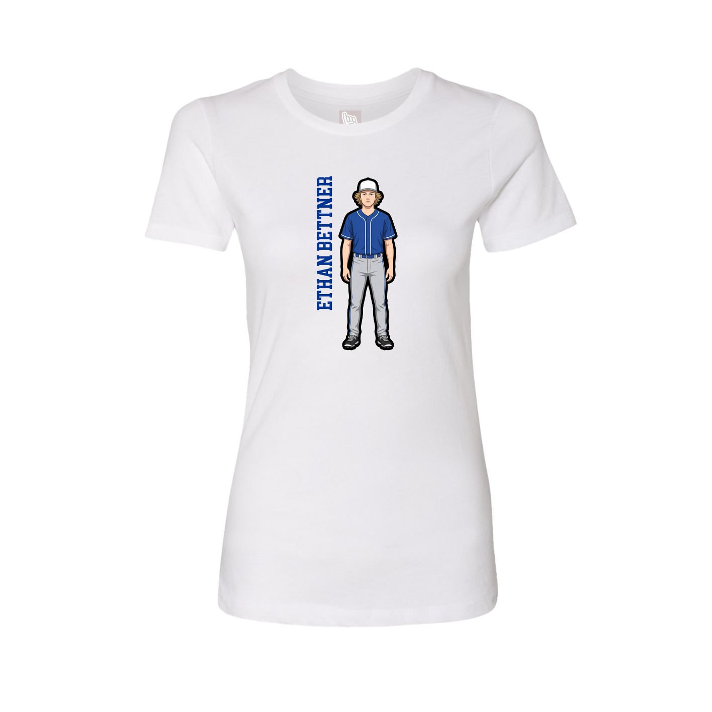 Fitted Women's Tee — Name Vertical in White