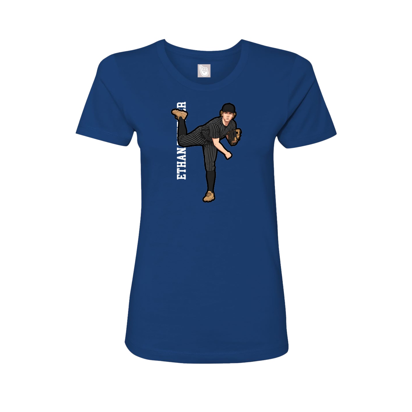 Fitted Women's Tee — Name Vertical in Royal