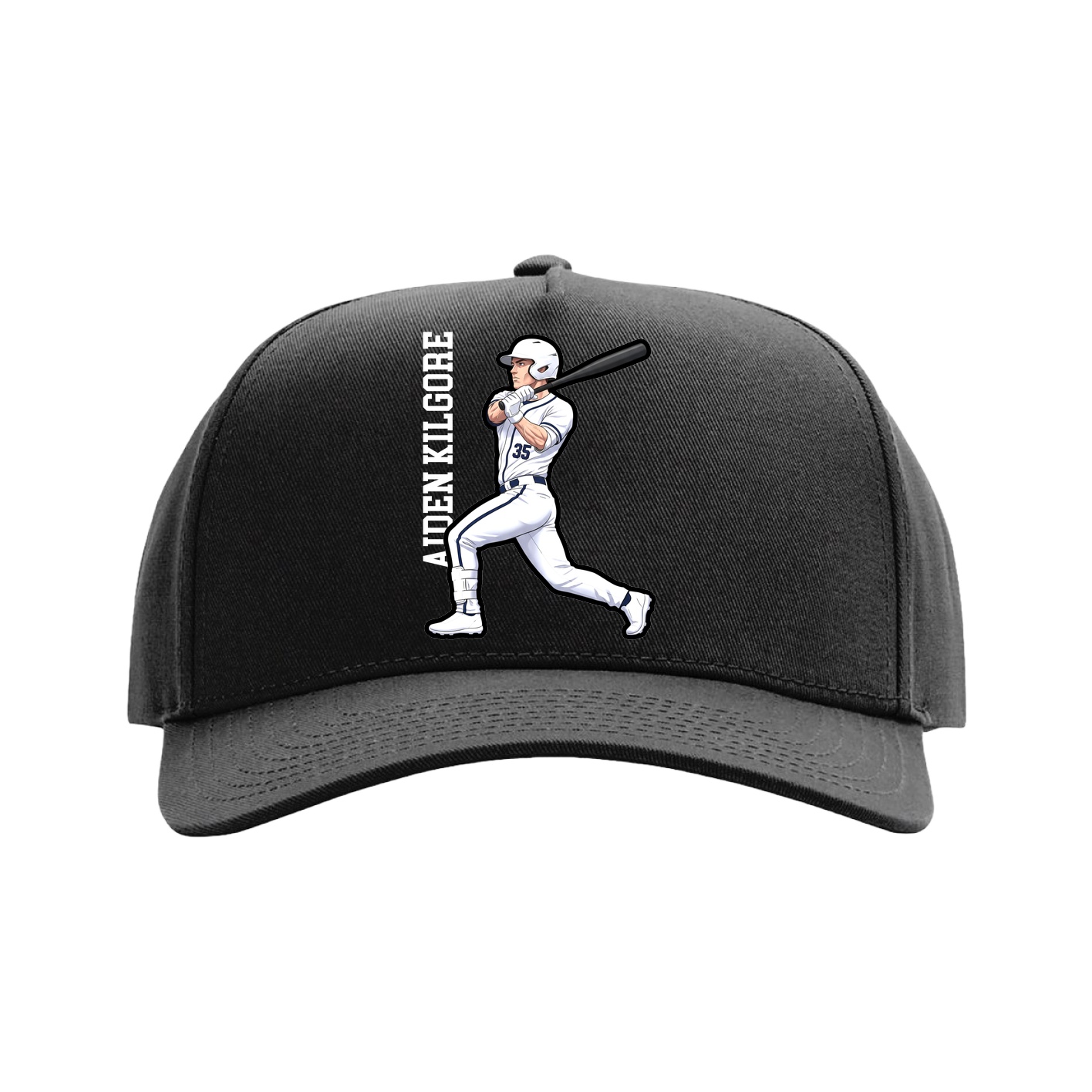 Full Fabric Five-Panel Champ Cap — Name Vertical in Black