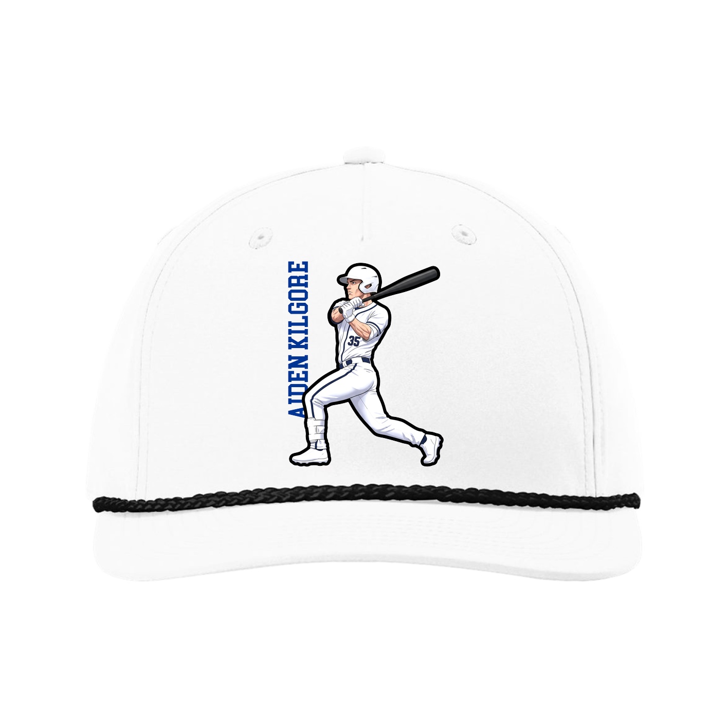Five-Panel Classic Rope Cap — Name Vertical in White