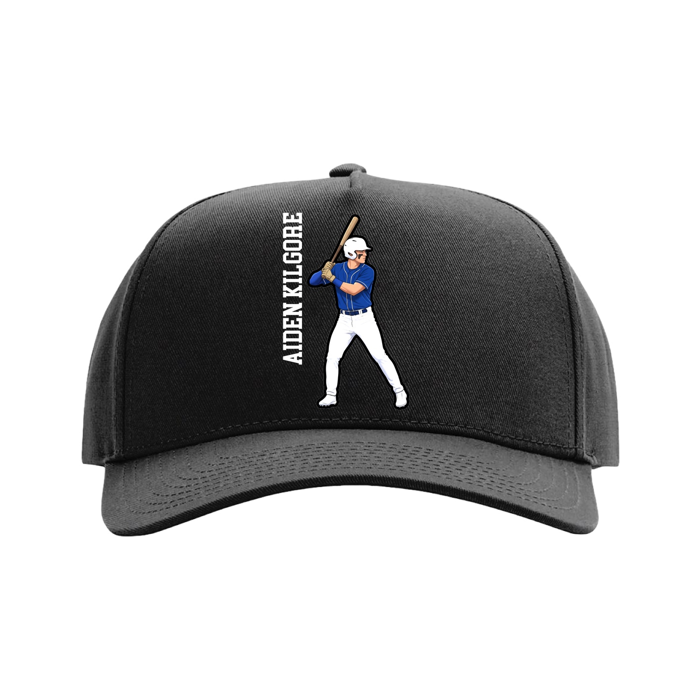 Full Fabric Five-Panel Champ Cap — Name Vertical in Black