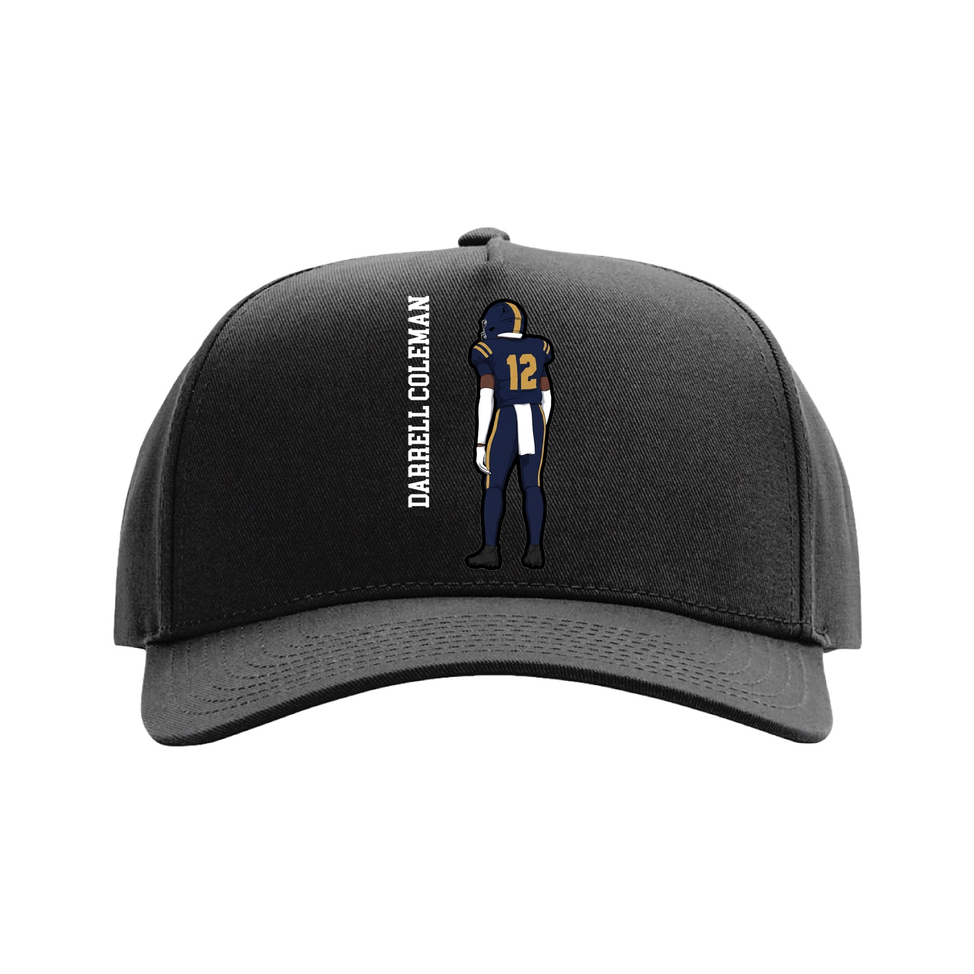 Full Fabric Five-Panel Champ Cap — Name Vertical in Black