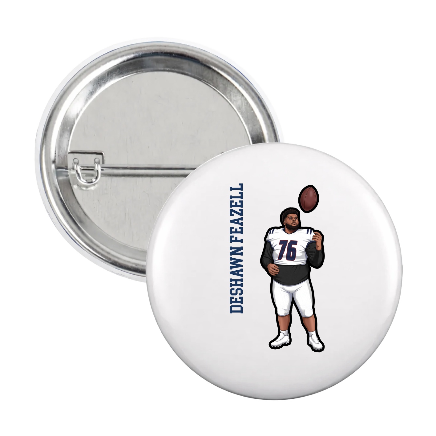 Game Day Button — Name Vertical in White