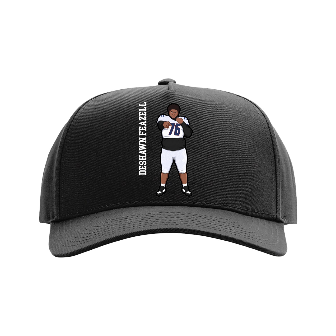 Full Fabric Five-Panel Champ Cap — Name Vertical in Black