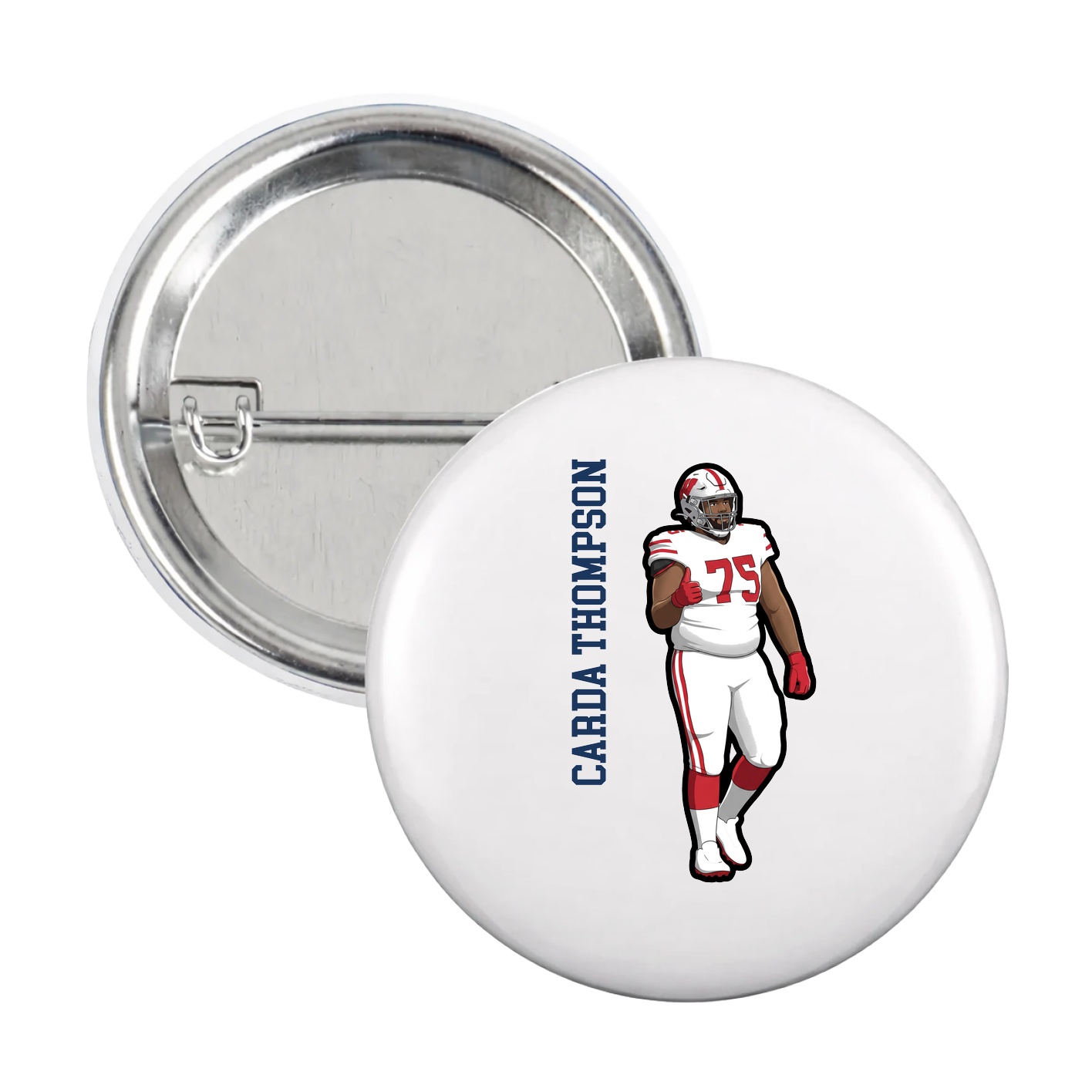 Game Day Button — Name Vertical in White