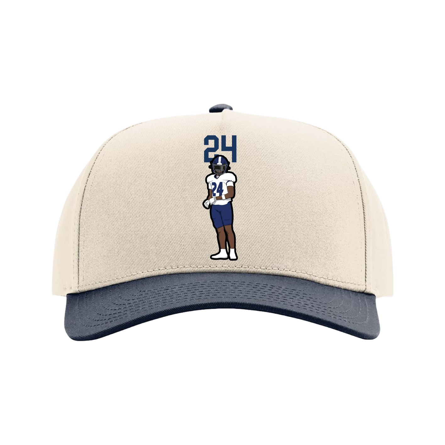 Full Fabric Five-Panel Champ Cap — Number Top in Cream/Navy