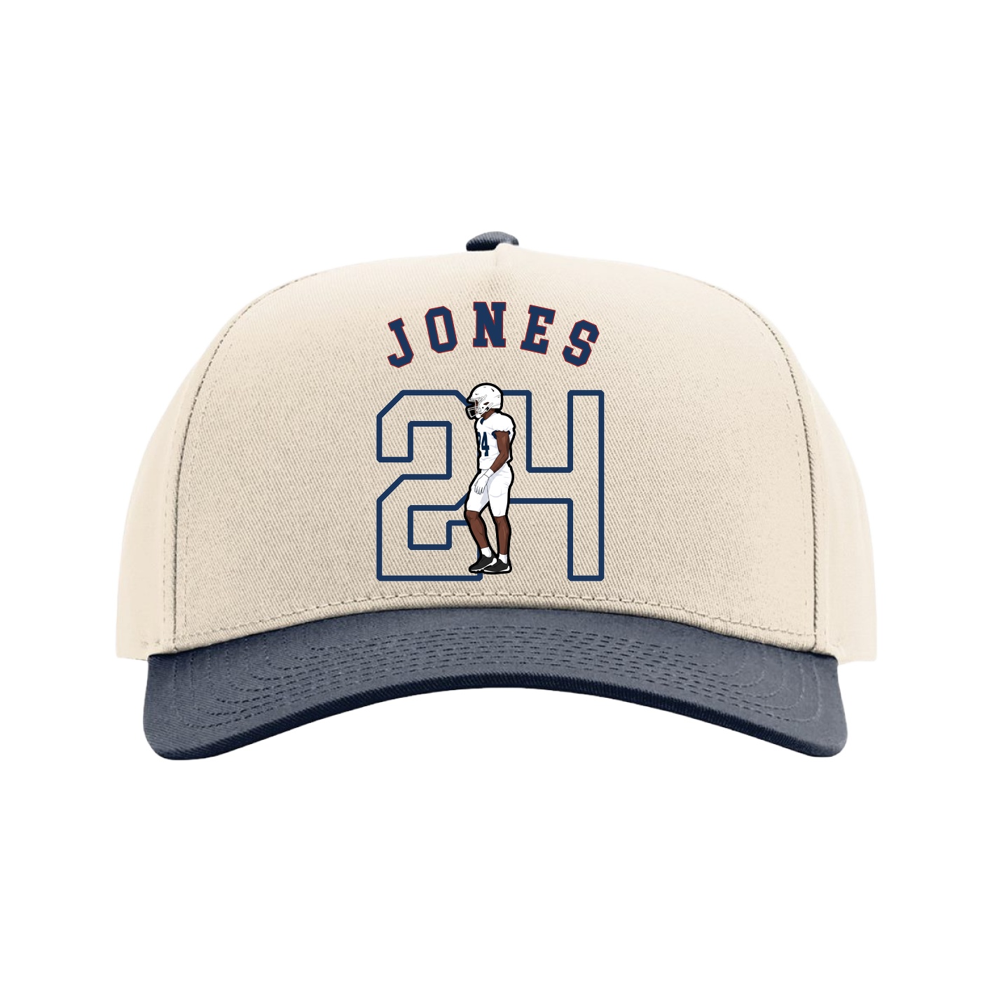 Full Fabric Five-Panel Champ Cap — Shirsey Arch in Cream/Navy