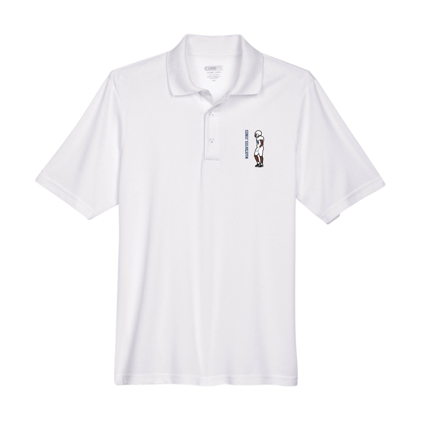 Performance Polo — Name Vertical in White