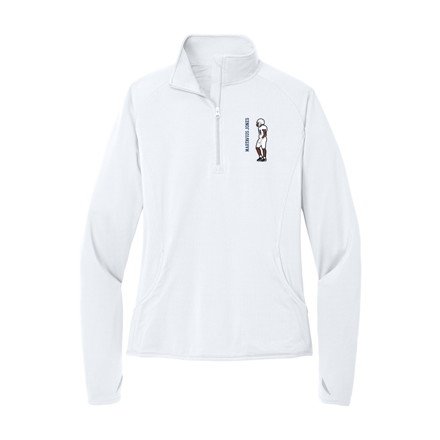 Women's Q-Zip Pullover — Name Vertical in White