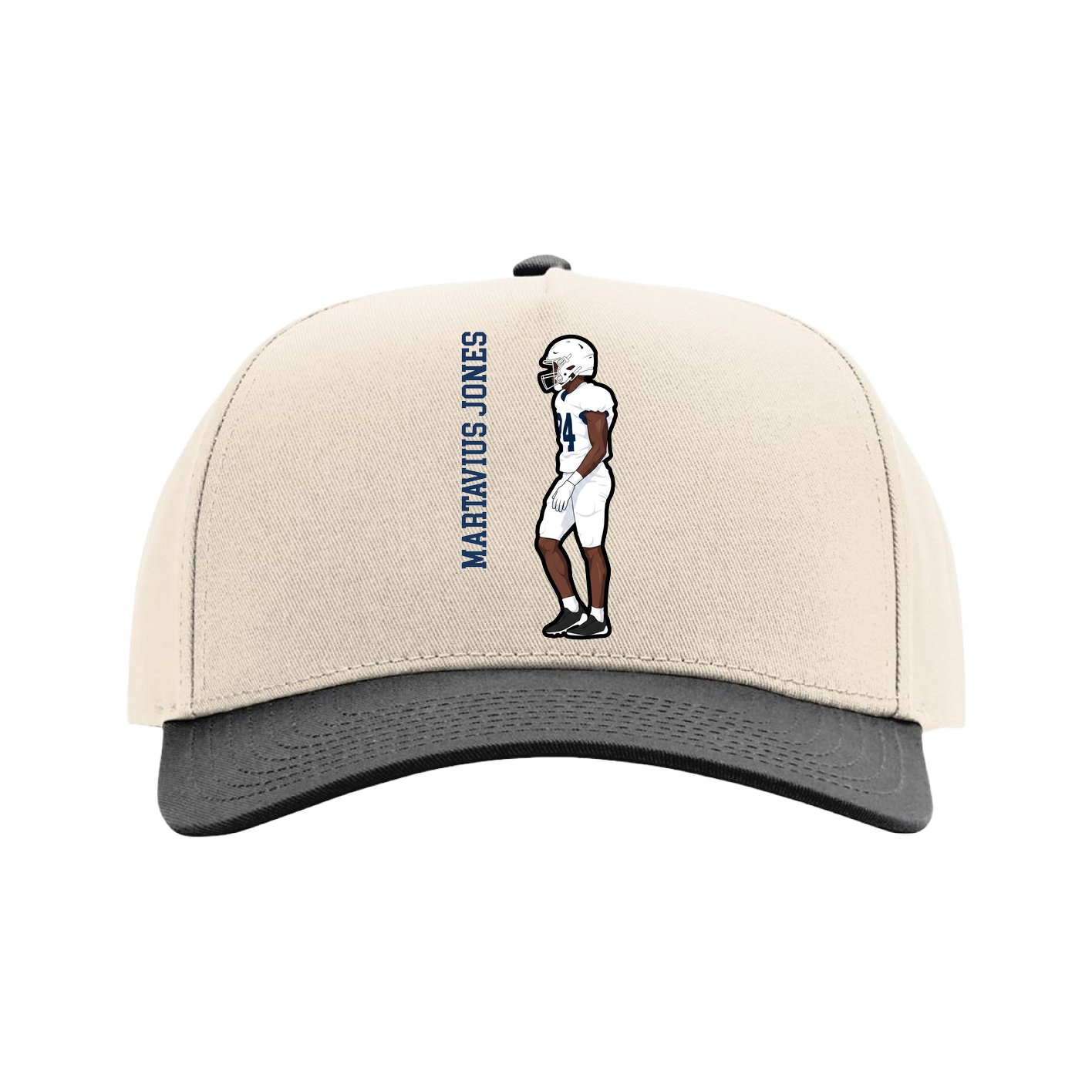 Full Fabric Five-Panel Champ Cap — Name Vertical in Cream/Black