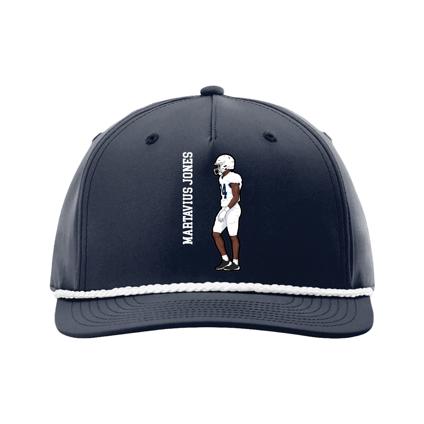 Five-Panel Classic Rope Cap — Name Vertical in Navy