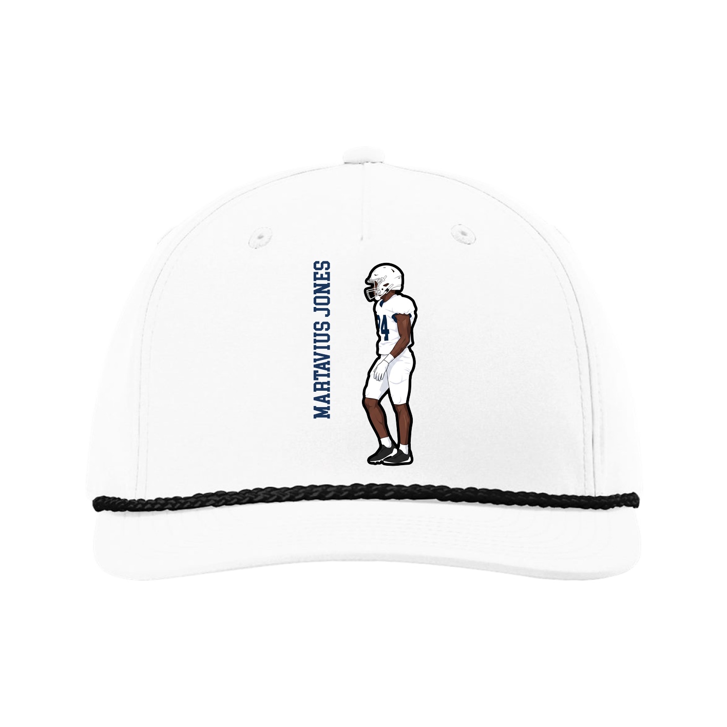 Five-Panel Classic Rope Cap — Name Vertical in White