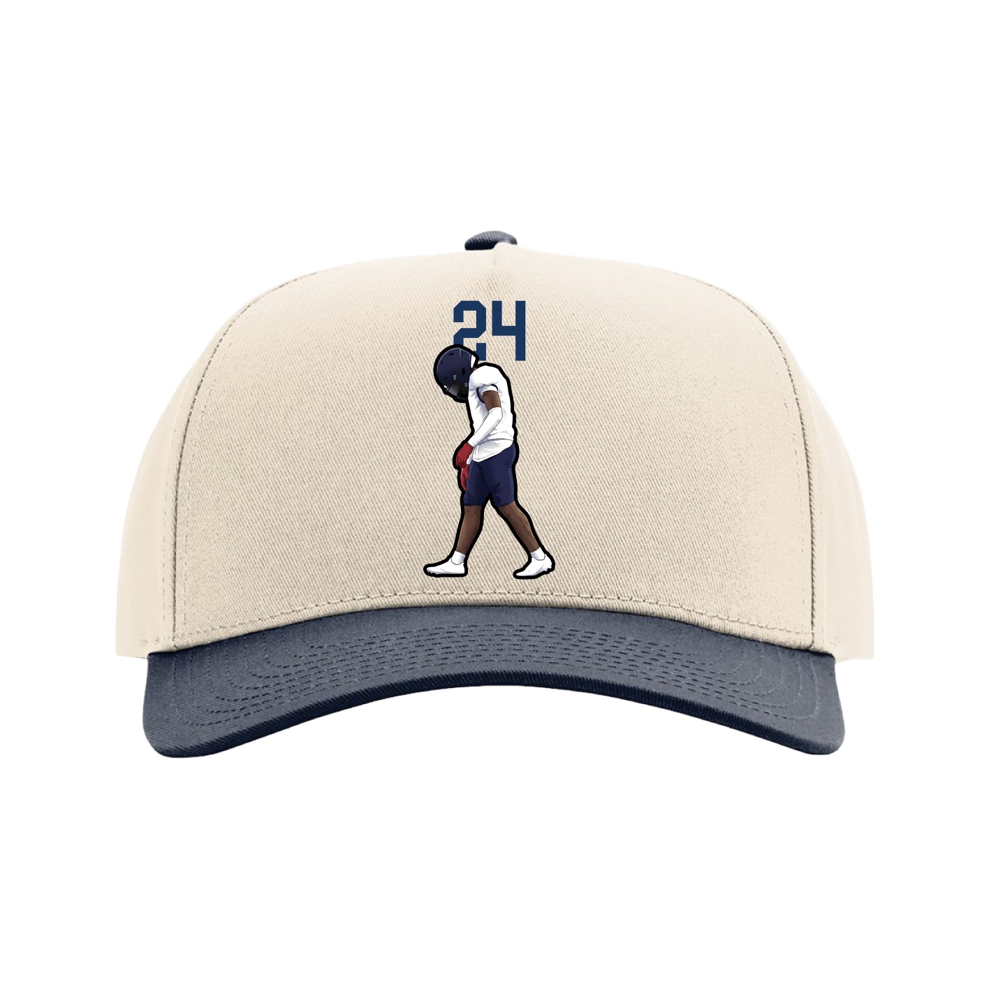 Full Fabric Five-Panel Champ Cap — Number Top in Cream/Navy