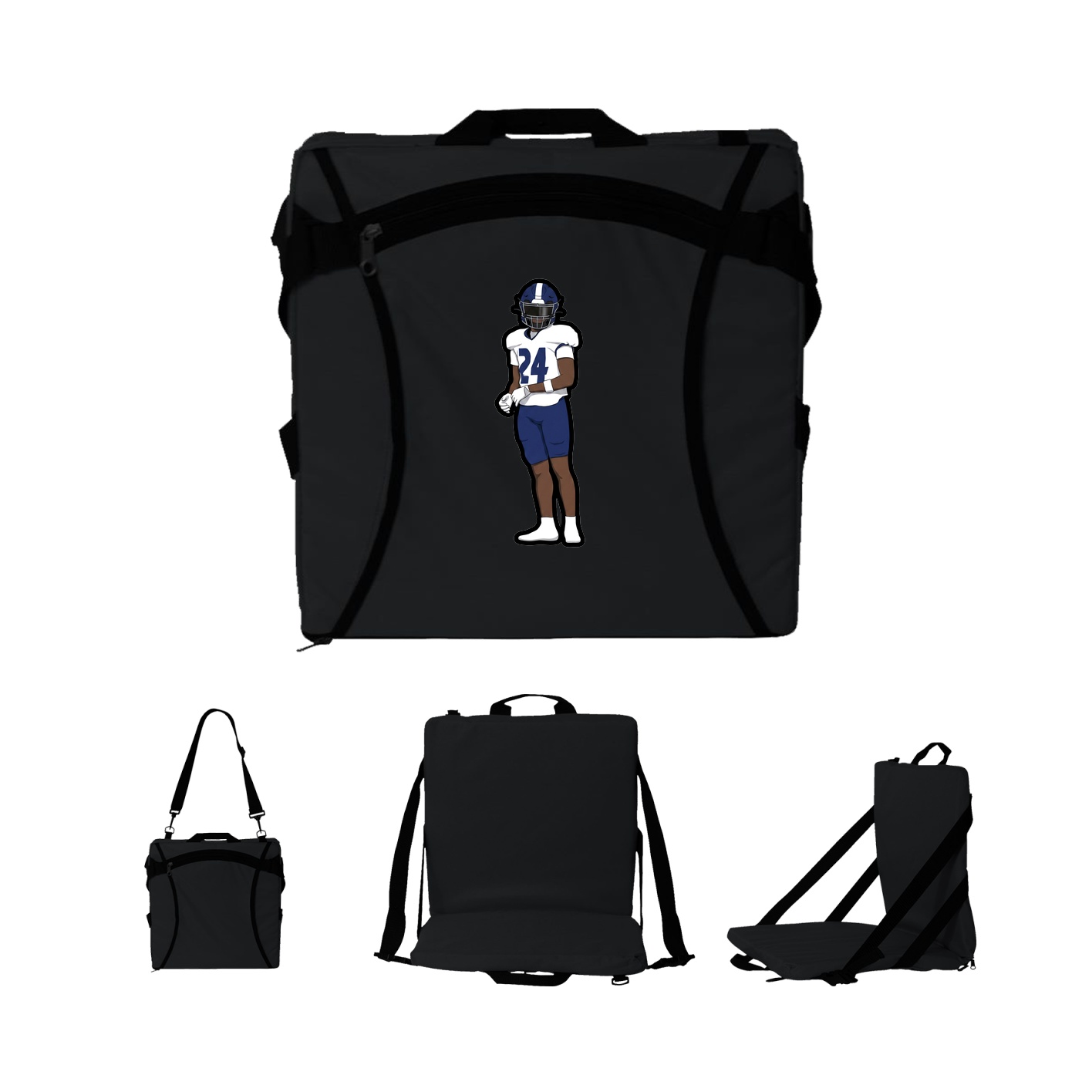 Folding Stadium Seat — Name Vertical in Black