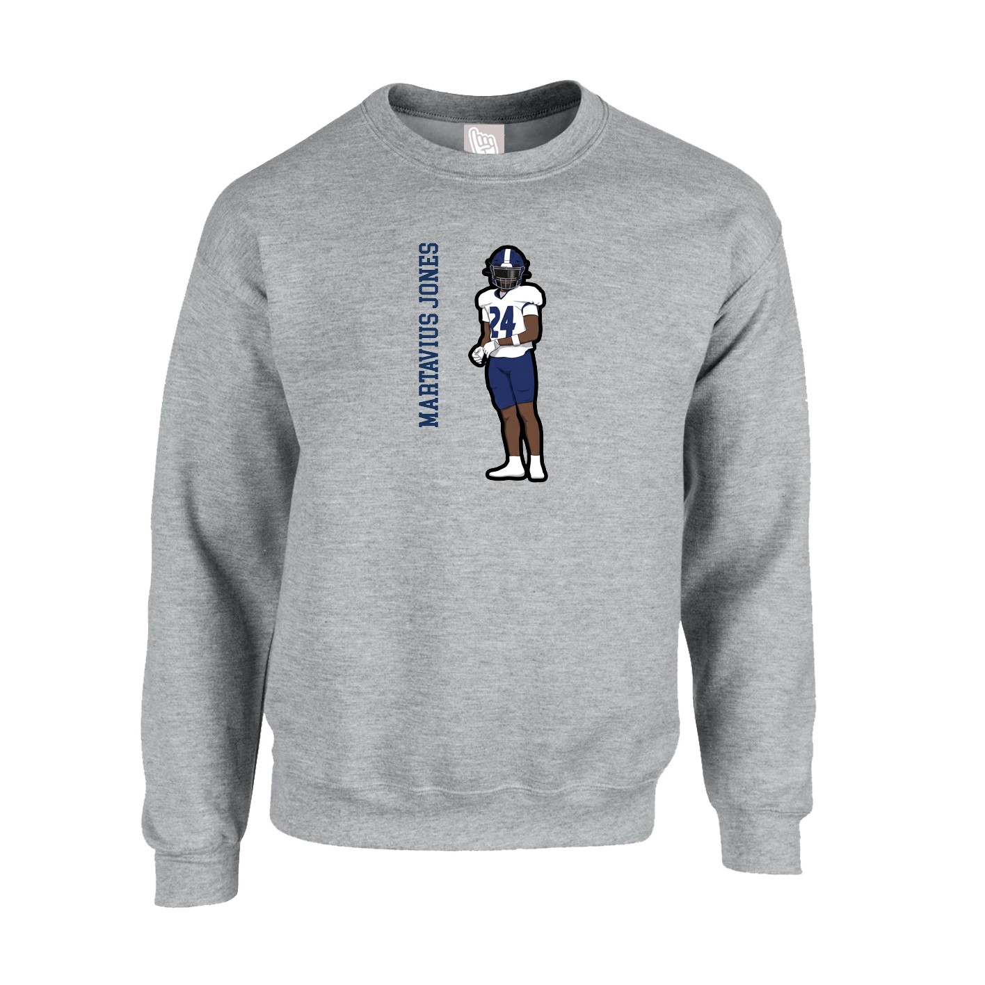 Fleece Crew — Name Vertical in Grey