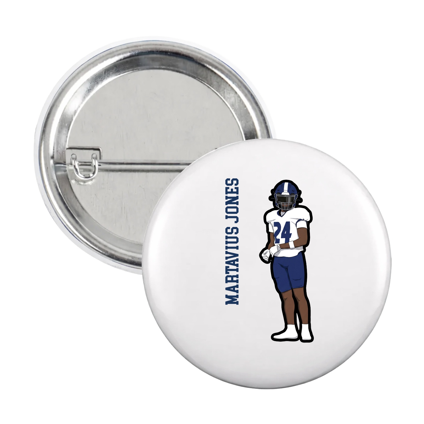 Game Day Button — Name Vertical in White
