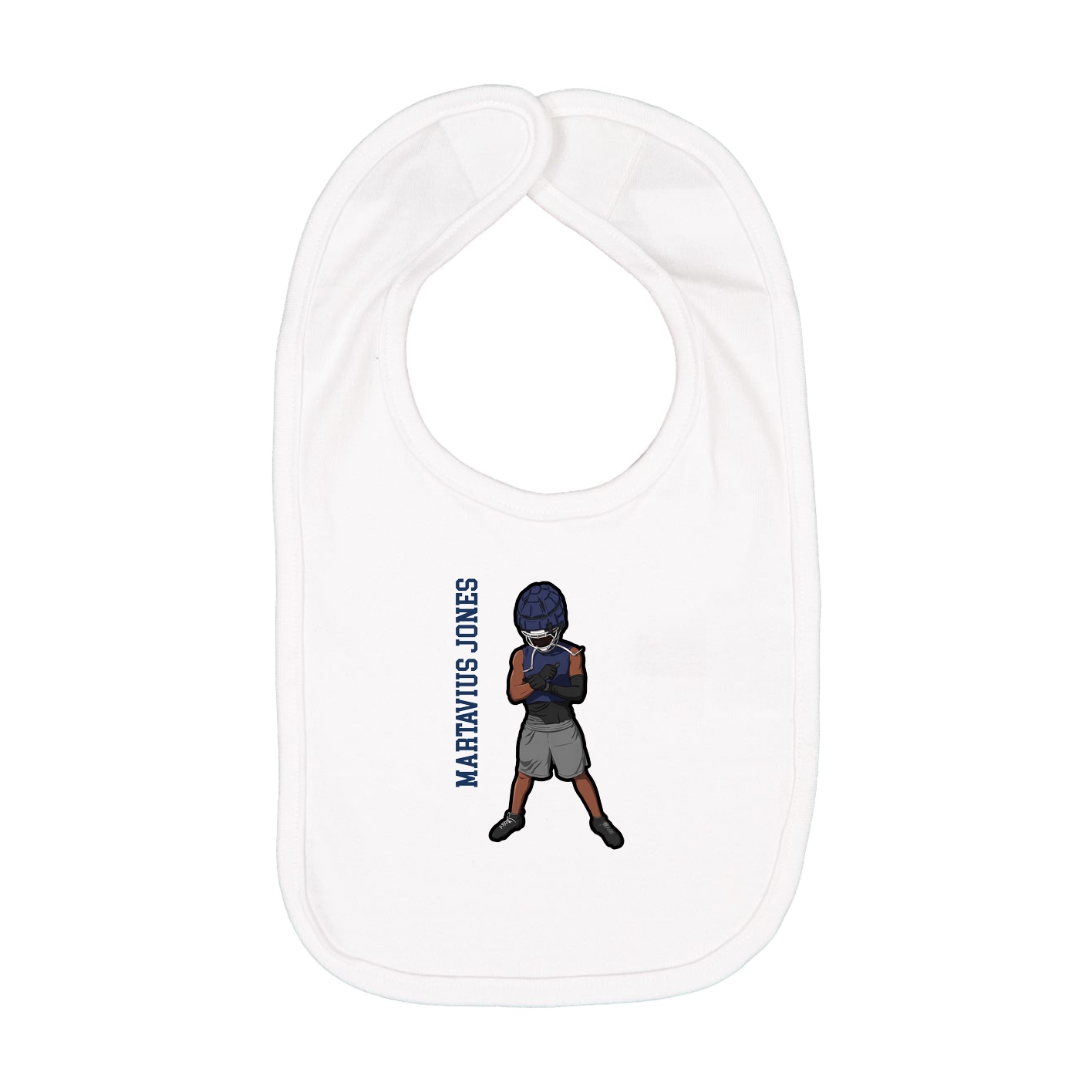 Infant Bib — Name Vertical in White