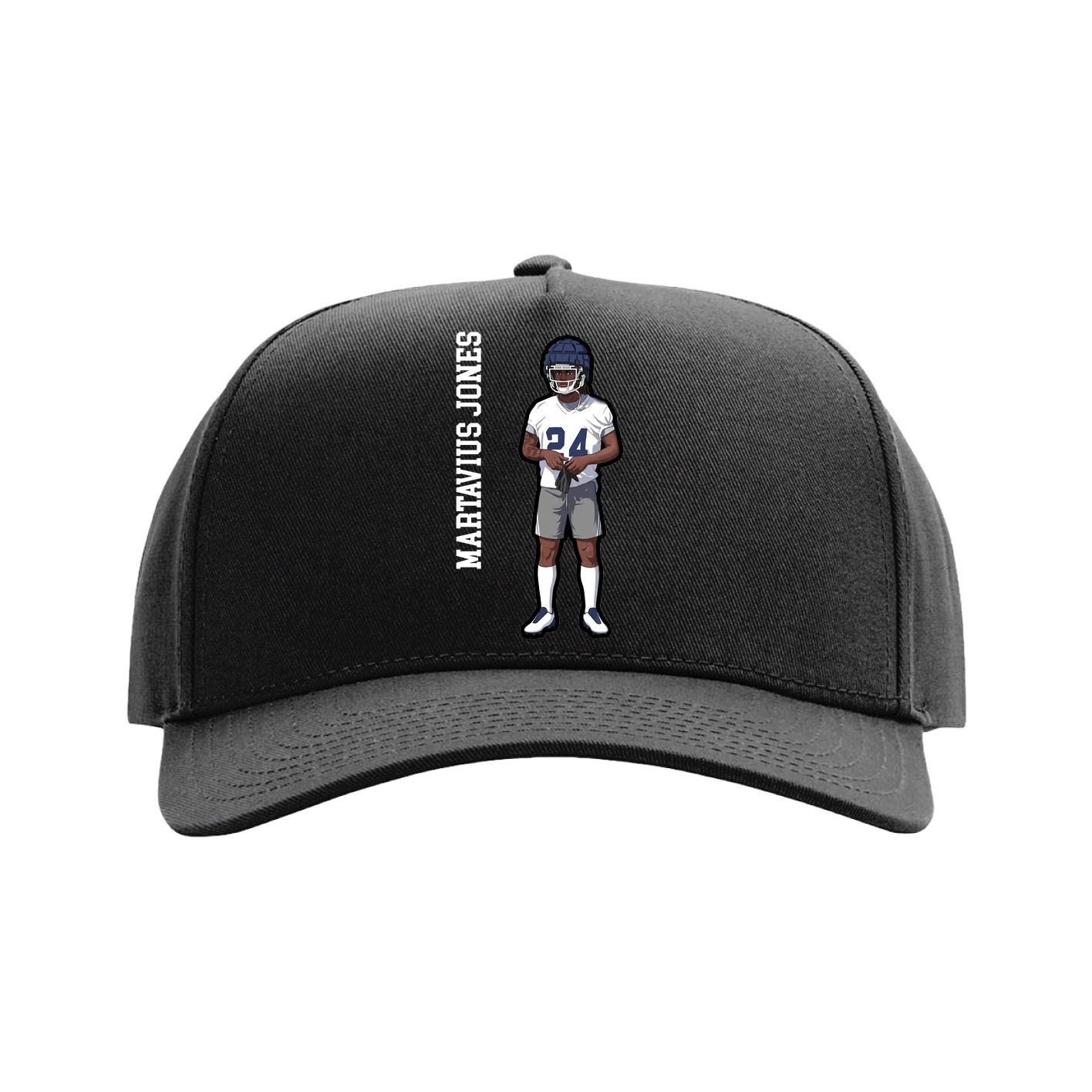 Full Fabric Five-Panel Champ Cap — Name Vertical in Black
