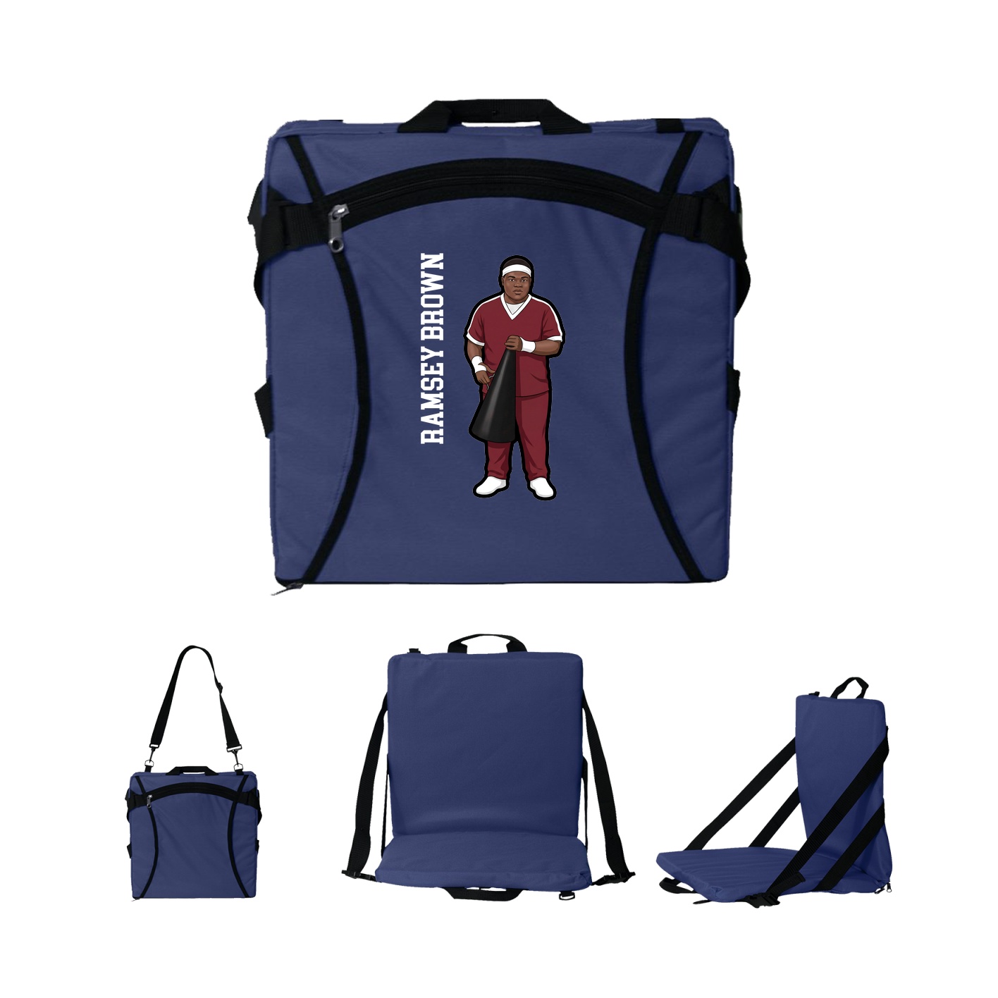 Folding Stadium Seat — Name Vertical in Navy