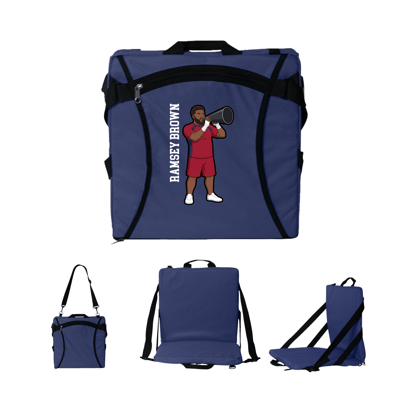 Folding Stadium Seat — Name Vertical in Navy