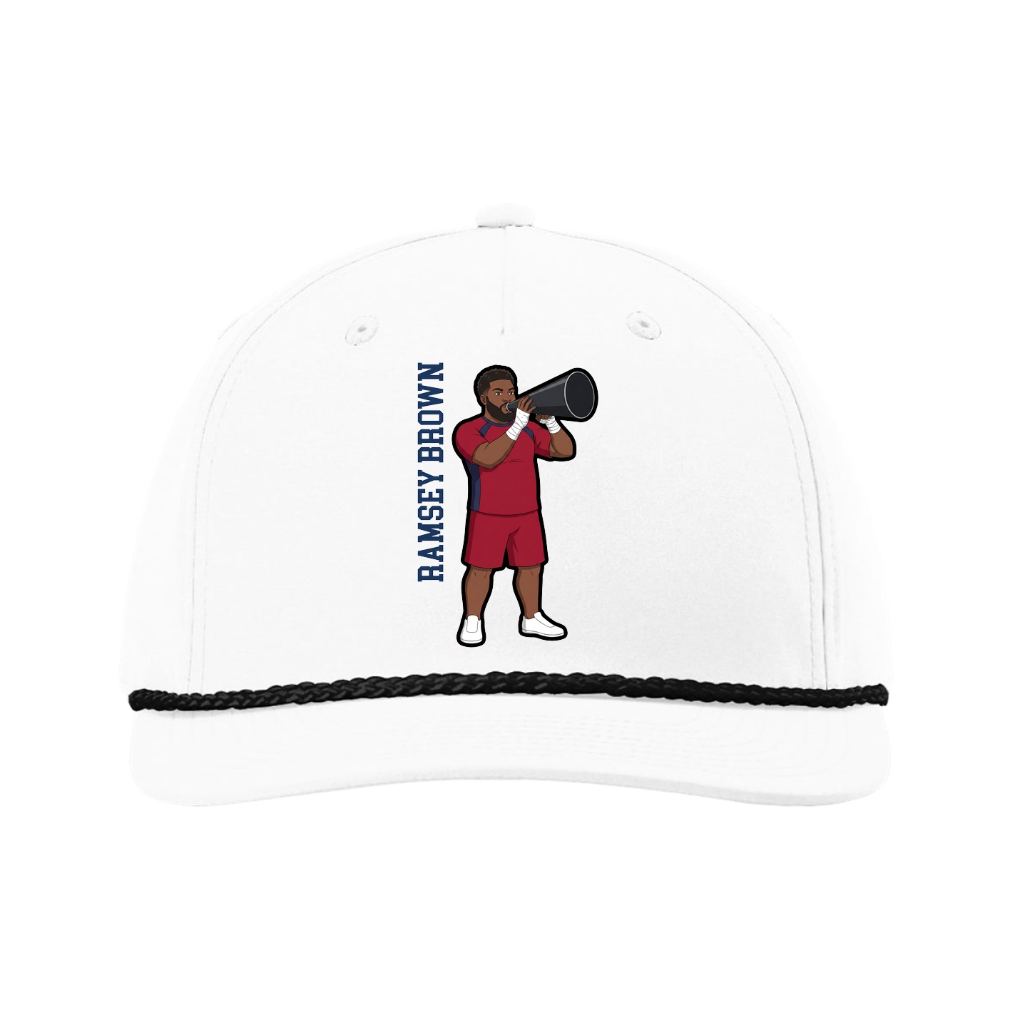Five-Panel Classic Rope Cap — Name Vertical in White