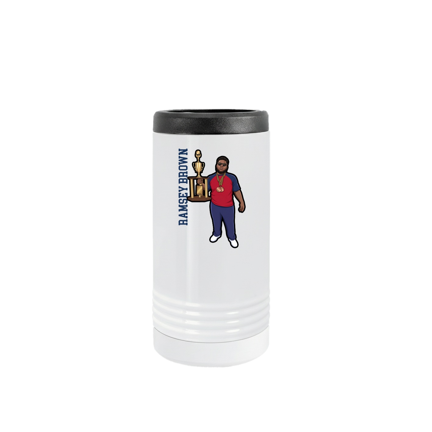 Slim Beverage Holder — Name Vertical in White