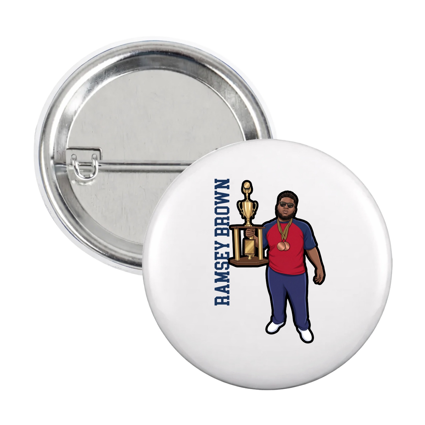 Game Day Button — Name Vertical in White
