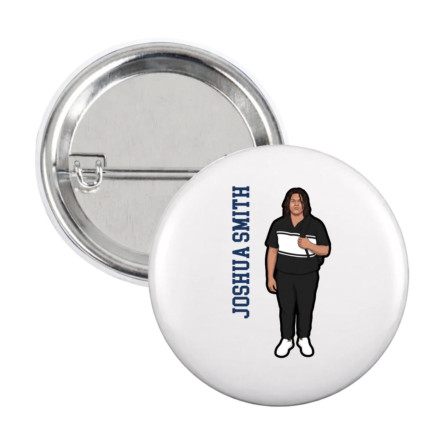 Game Day Button — Name Vertical in White