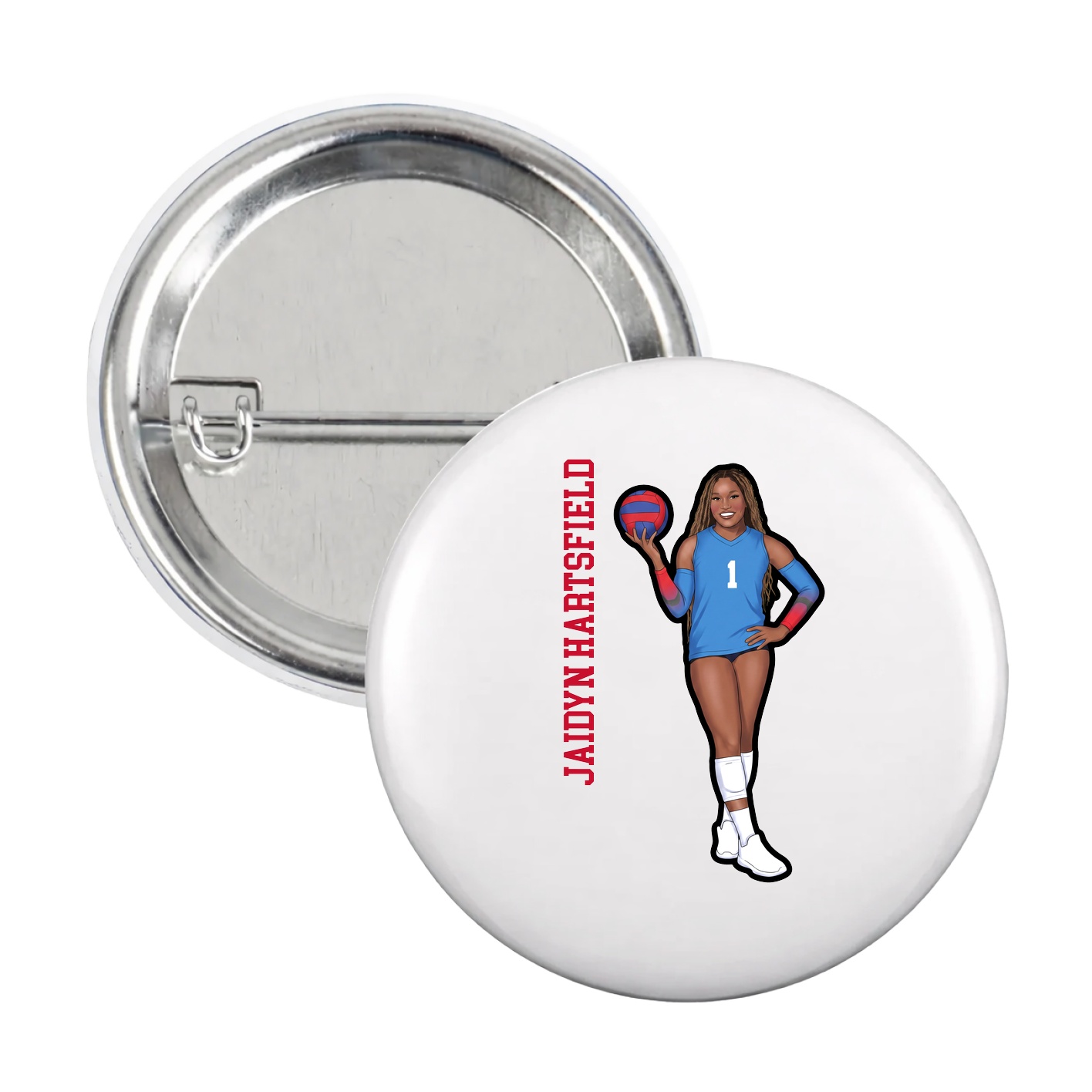 Game Day Button — Name Vertical in White