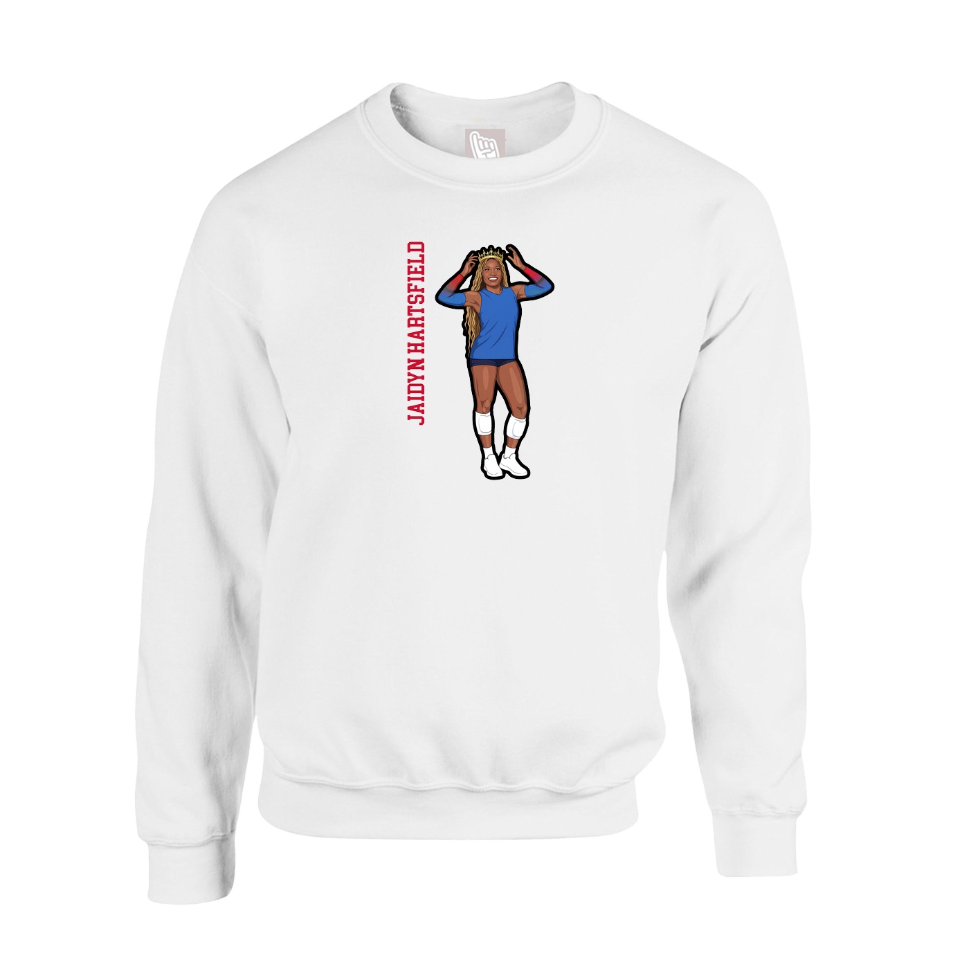 Fleece Crew — Name Vertical in White