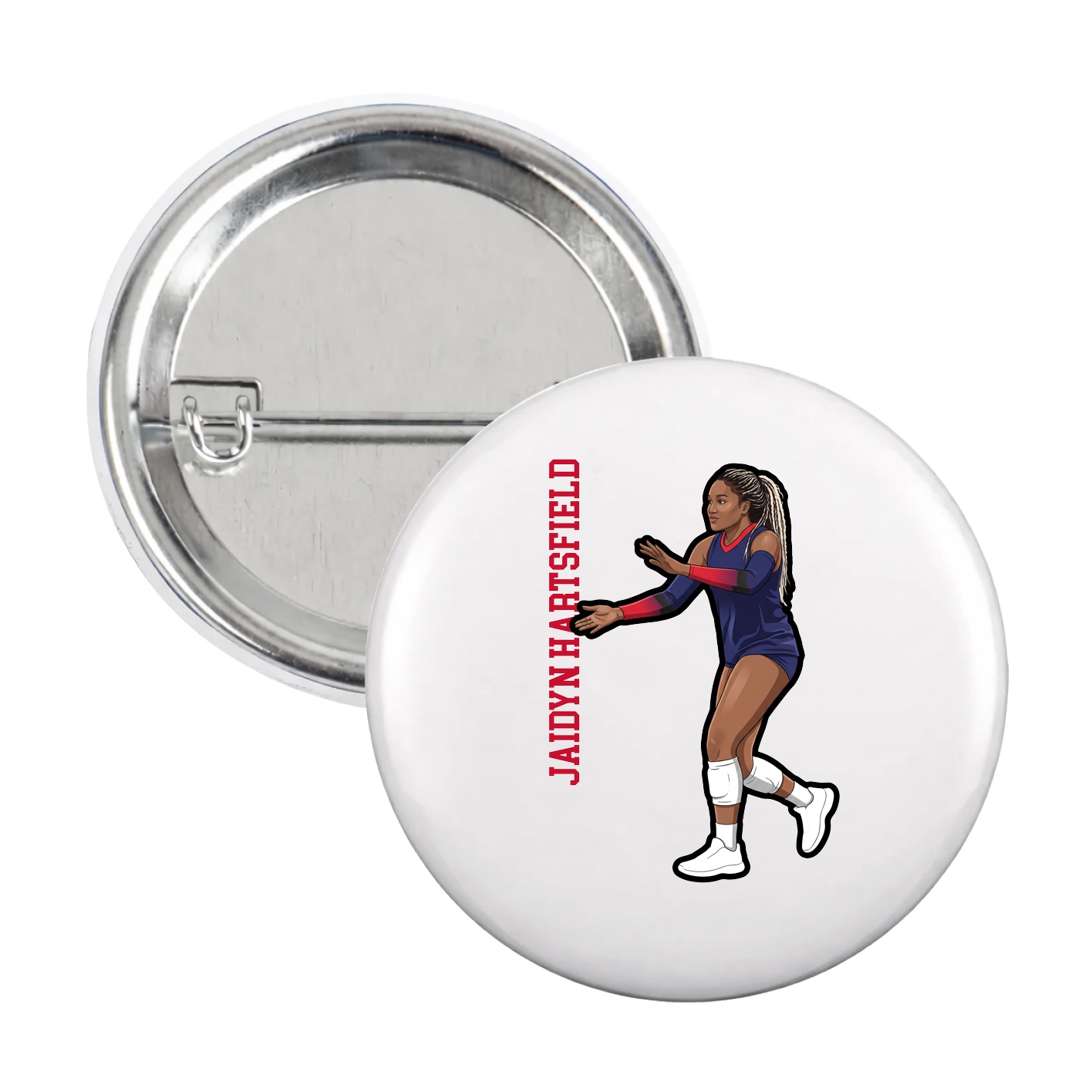 Game Day Button — Name Vertical in White