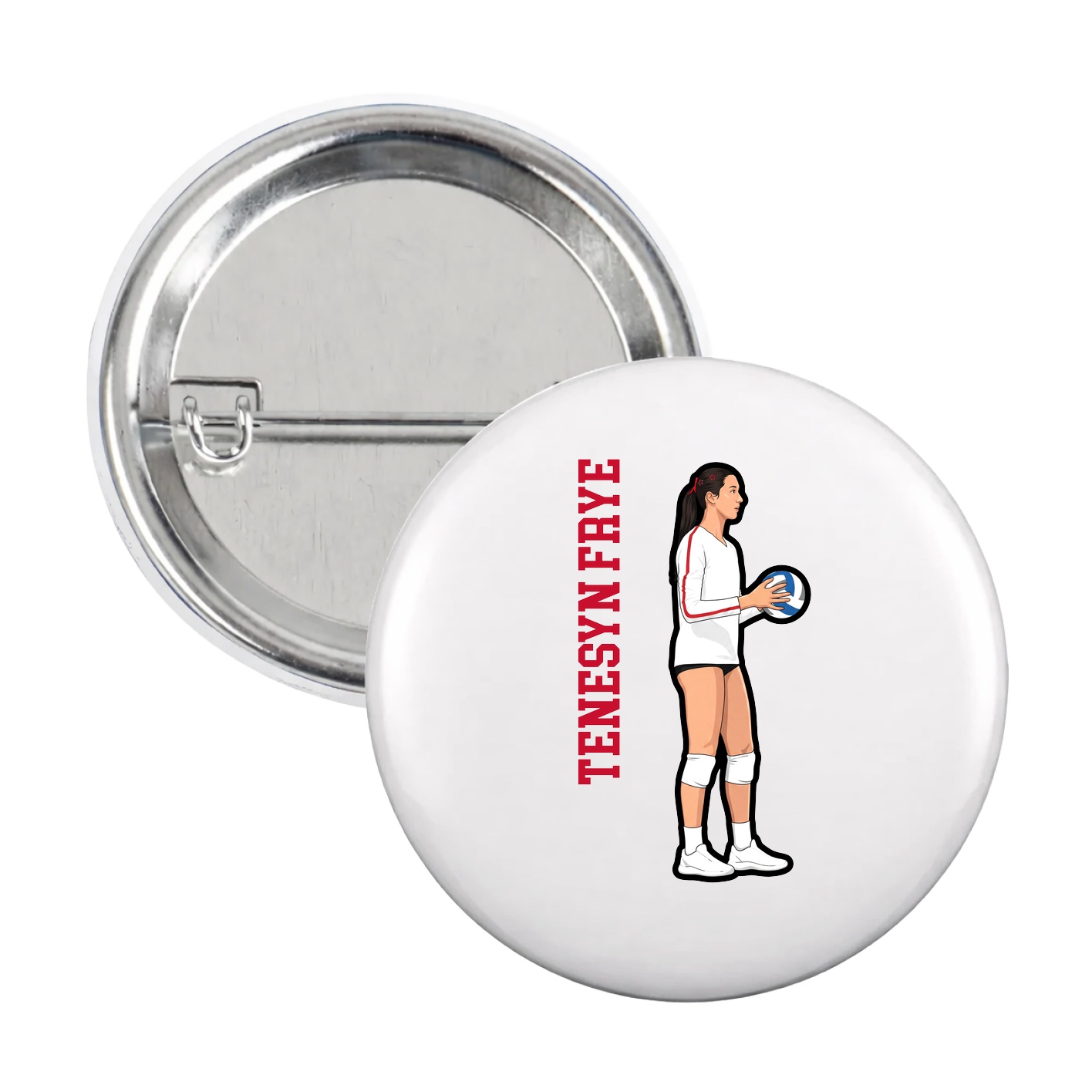 Game Day Button — Name Vertical in White