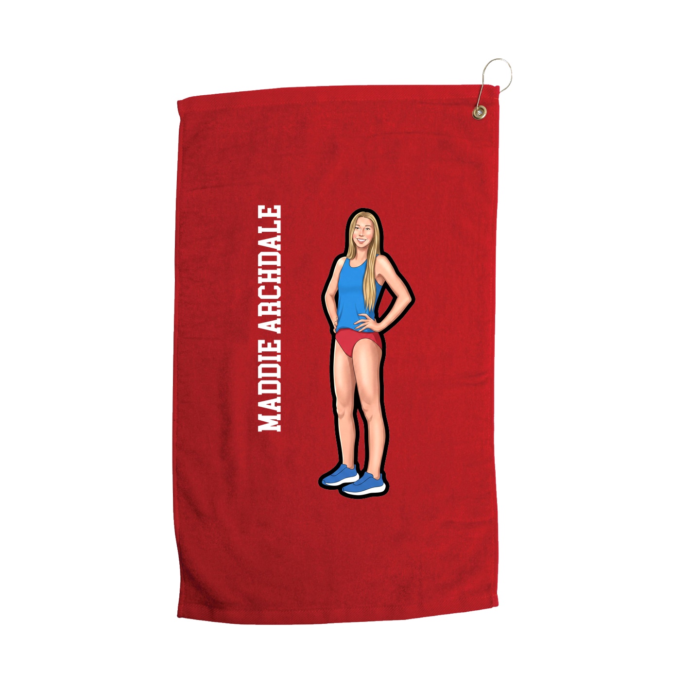 Golf Towel — Name Vertical in Red